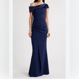 Chiara Boni La Petite Robe Blue Notte Koppany Off the Shoulder Gown
